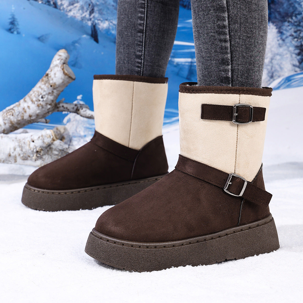 Botas de Nieve de Piel con Forro de Piel para Mujeres - Comodidad Estilosa