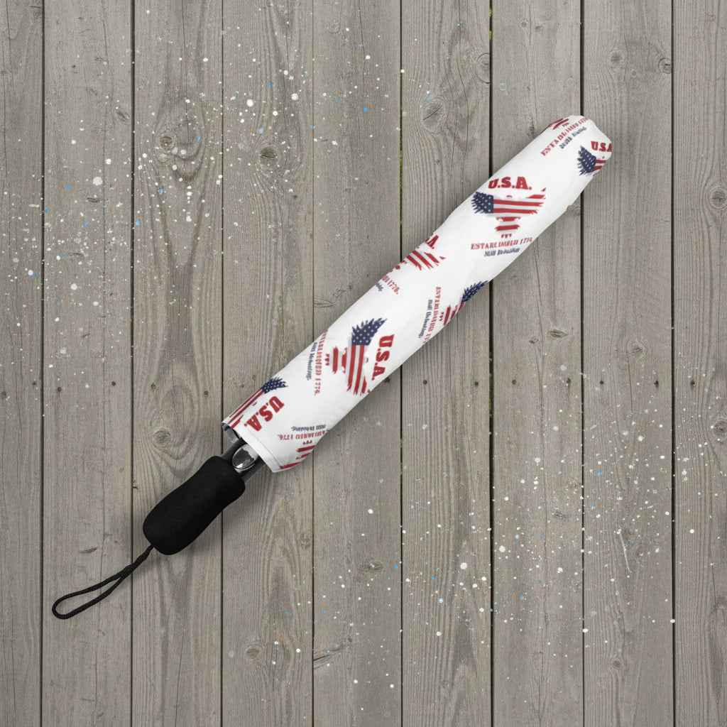 U.S.A. Chaos Pattern Umbrella – Compact Patriotic Rain Shield