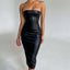Women's Solid Color PU Leather Sexy Strapless Waist-Cinching Bodycon Dress - Korvel