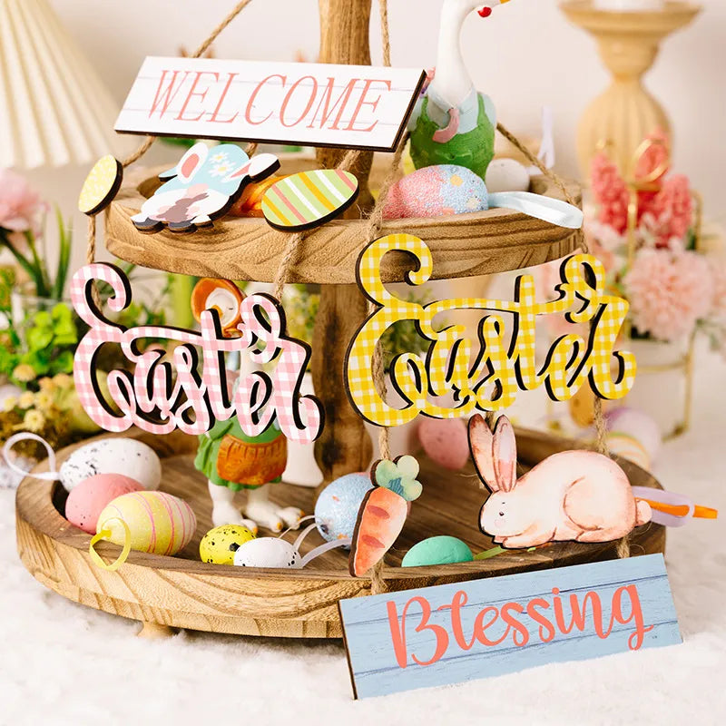 Charming Wooden Easter Egg and Rabbit Pendant