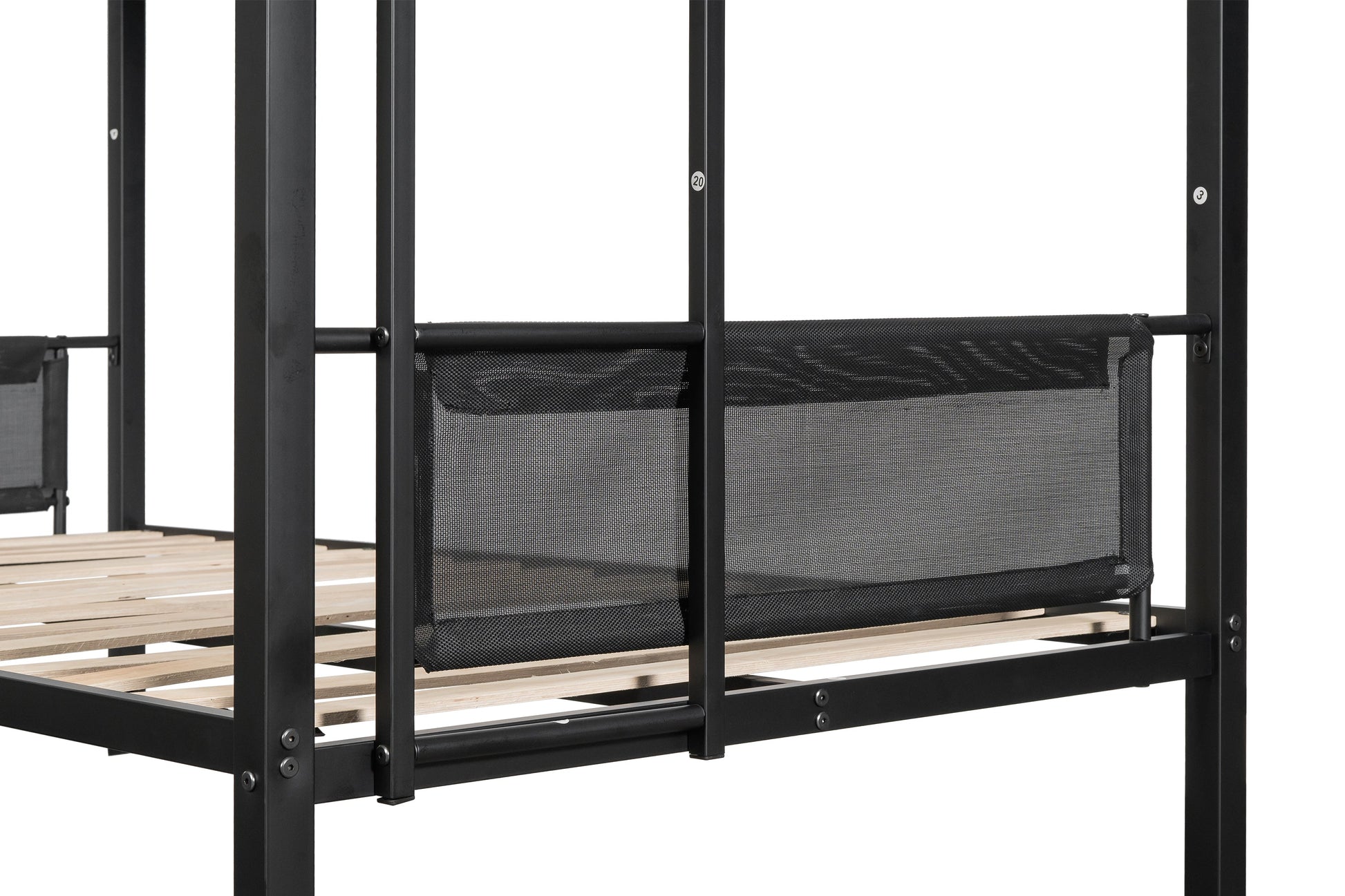 Metal double bed with casters/sturdy frame/no noise/comfortable guardrail/2 side ladders/no need for spring box - Korvel