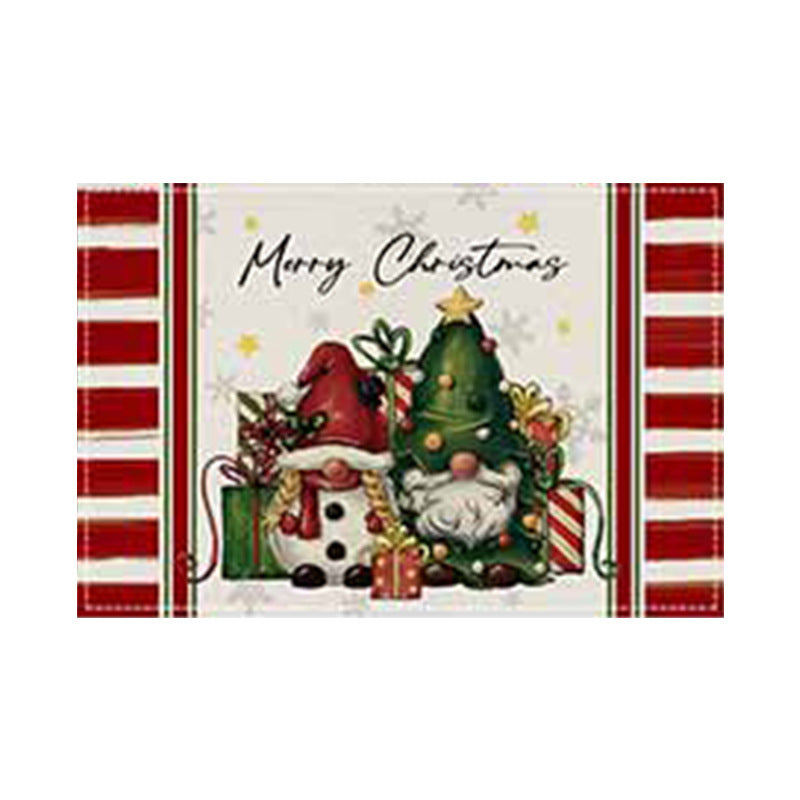 Christmas Snowman Linen Meal Mat Snowflake Grid Printed Table Mat Christmas Party Decoration Insulation Mat Holiday Decoration - Korvel