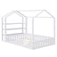 Full Size Wood House Bed with Fence and Detachable Storage Shelves, White - Korvel