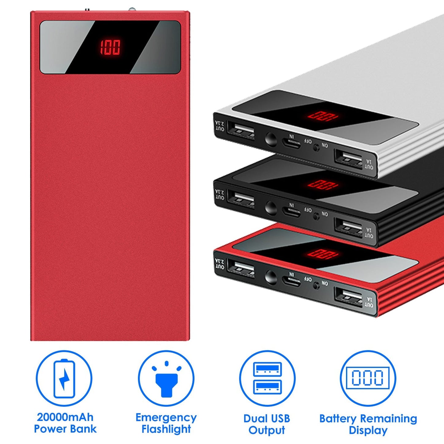 20000mAh Ultra-thin Power Bank with Dual USB Ports