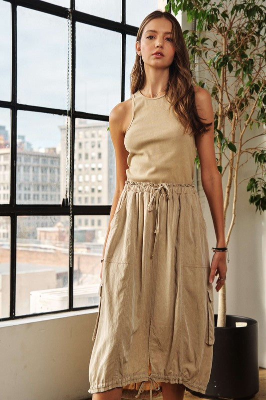 Vestido sin mangas con cordón y lavado para mujeres