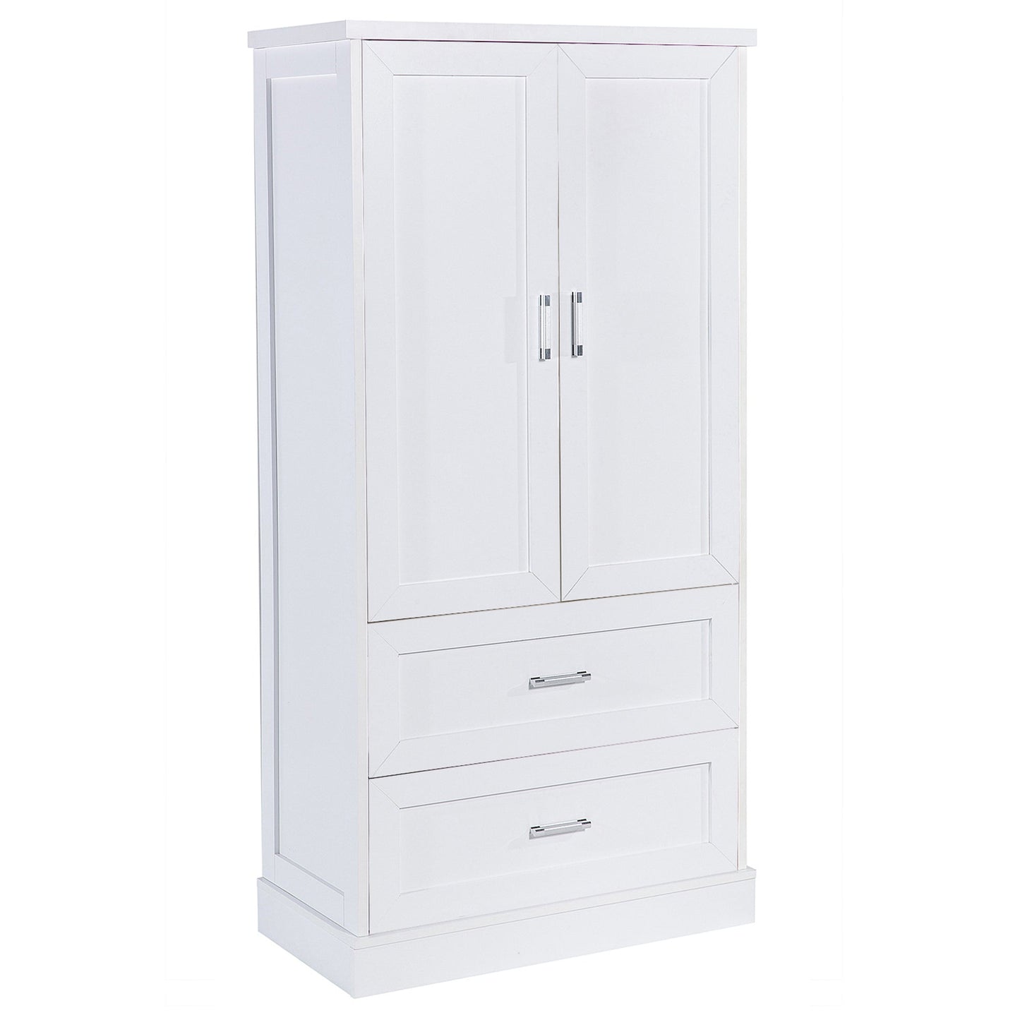 Tall Bathroom Storage Cabinet, Cabinet with Two Doors and Drawers, Adjustable Shelf, MDF Board, White - Korvel