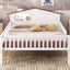 Full Size Wood Platform Bed with House-shaped Headboard, LED and Built-in Storage, White - Korvel
