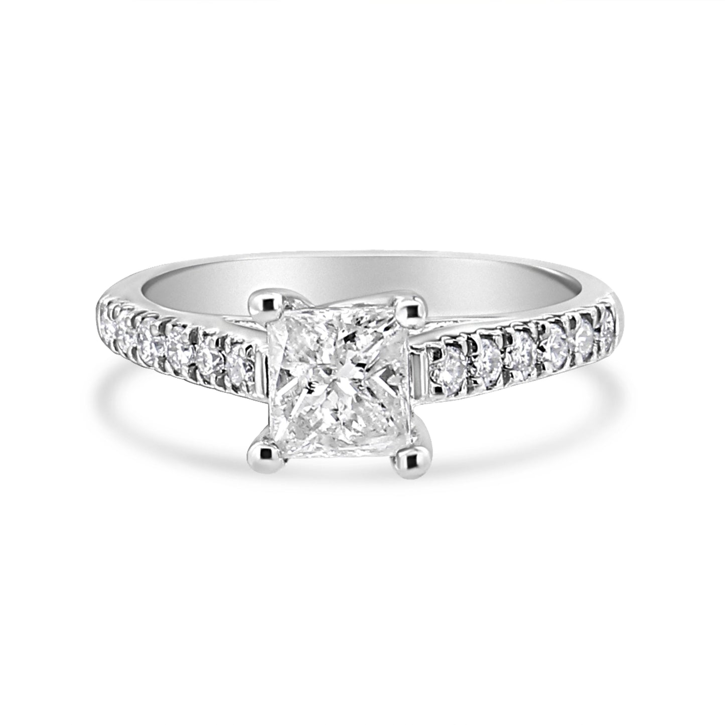 Anillo de Compromiso de Diamante Princesa de Oro Blanco de 14K - 1 1/5 Cttw