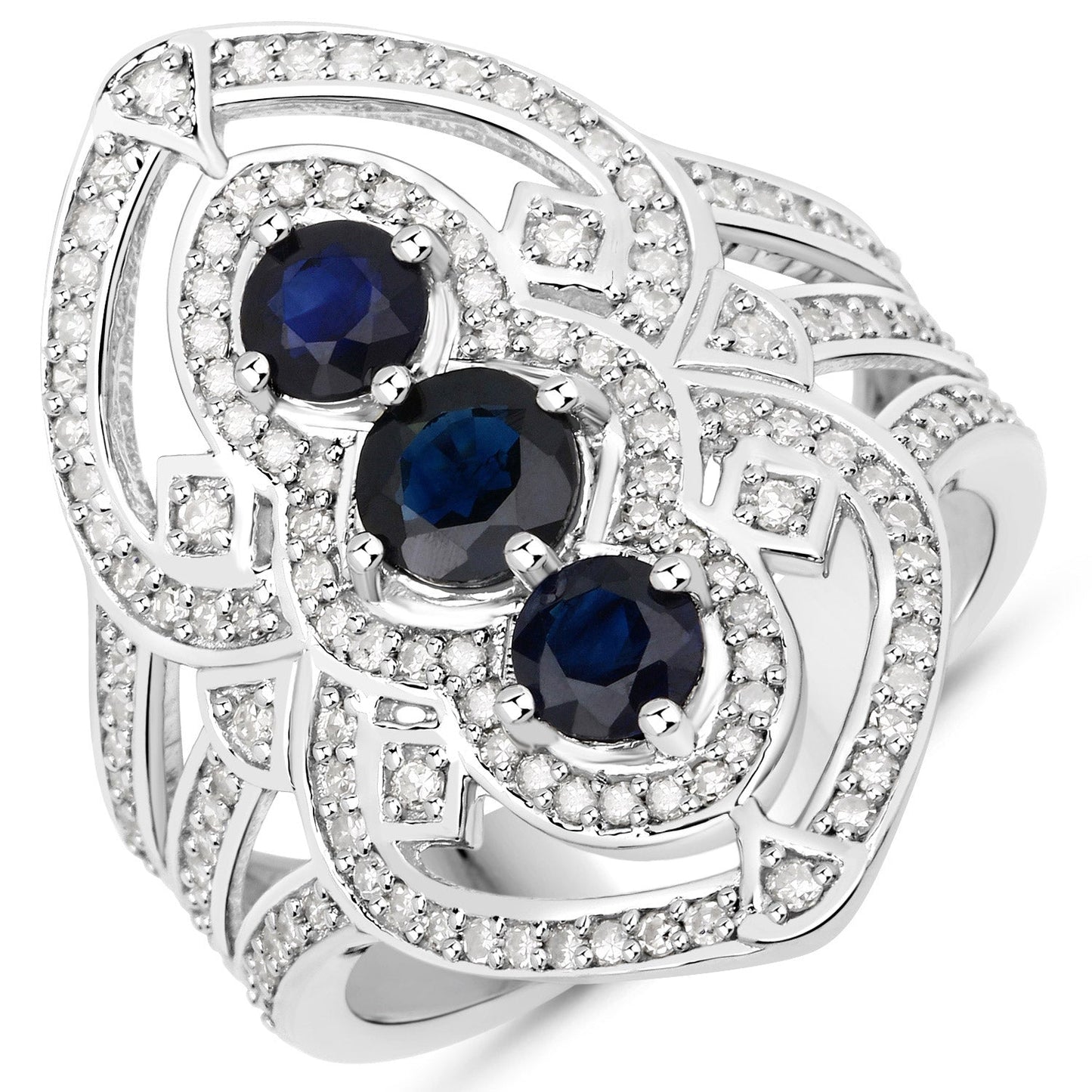 Bague de fiançailles en argent sterling avec saphir bleu de 1,76 carat et diamants