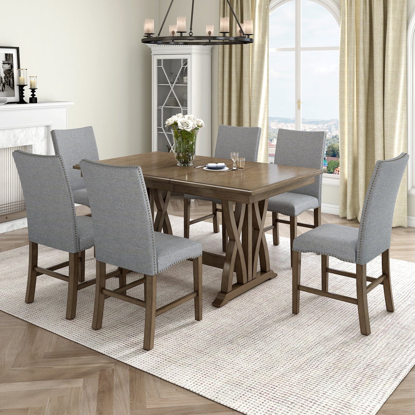 Ensemble de salle à manger TOPMAX en bois massif de style mid-century de 7 pièces