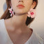 Metal Pink Drops Glaze Enamel Flower Earrings for Women Girl European and American Personality Exaggerated Romantic Jewelry Gift - Korvel