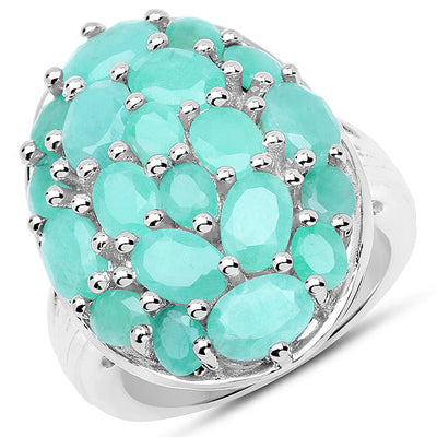 5.48 Carat Genuine Emerald Sterling Silver Engagement Ring