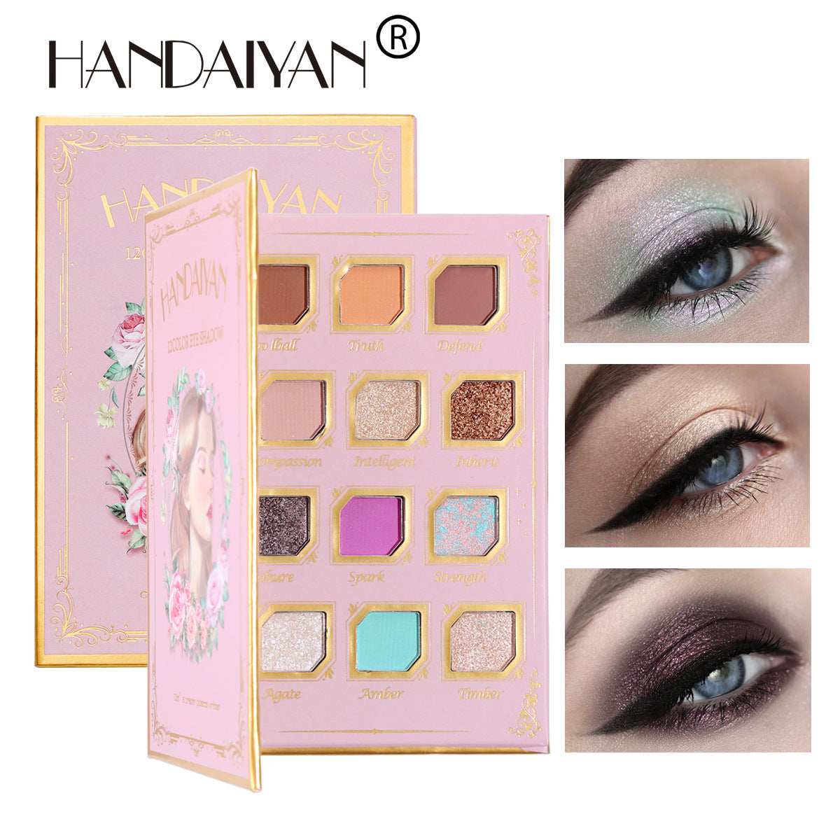 HANDAIYAN 12 Color Eye Shadow Palette Retro Niche Eye Shadow Noble With Mirror Matte Pearlescent Powder Eye Shadow - Korvel
