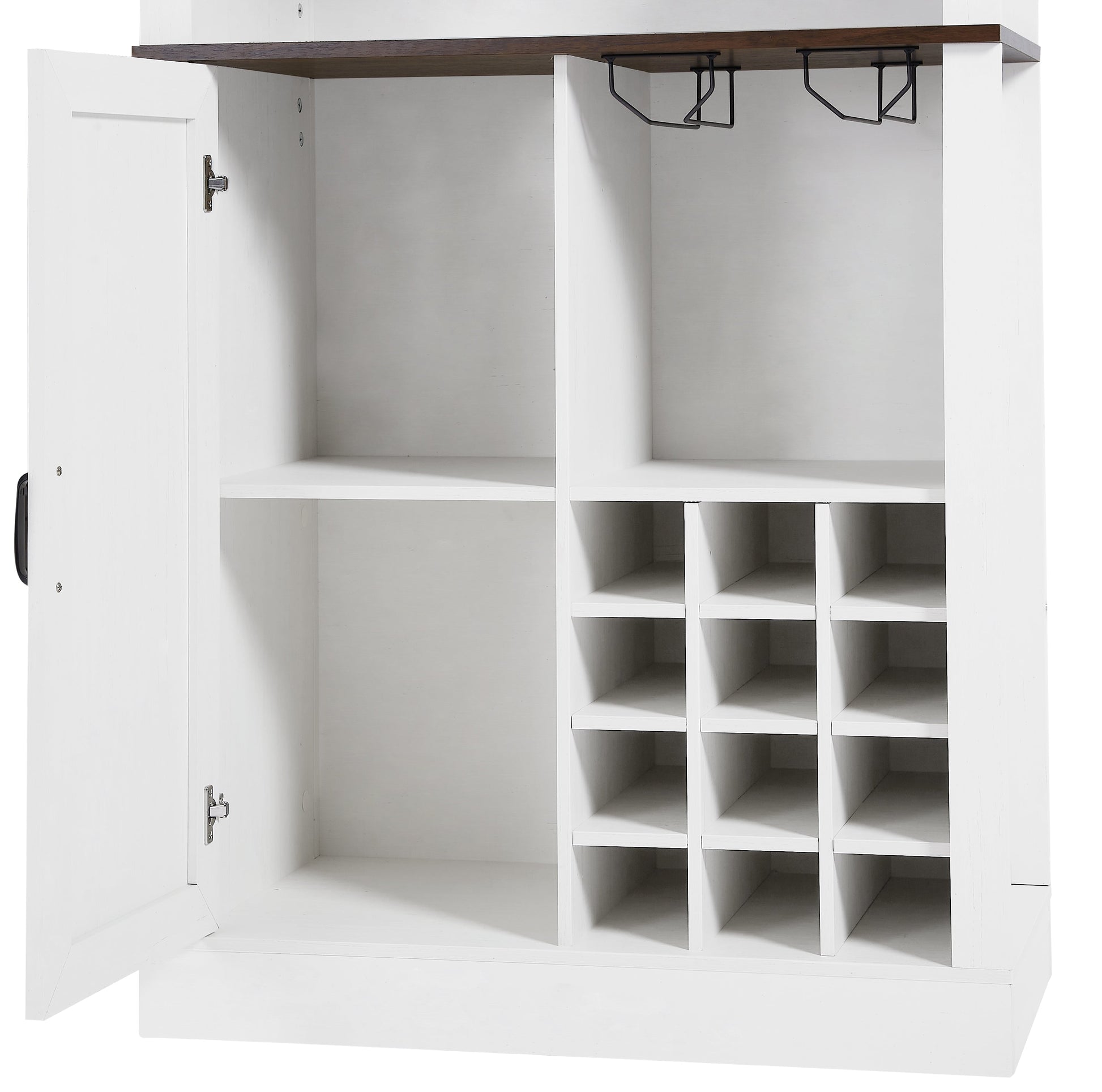 76 Inch Tall Farmhouse Kitchen Faux Rattan Wine Cabinet, Kitchen Bar Cabinet with Square Compartments and Shelves - Korvel