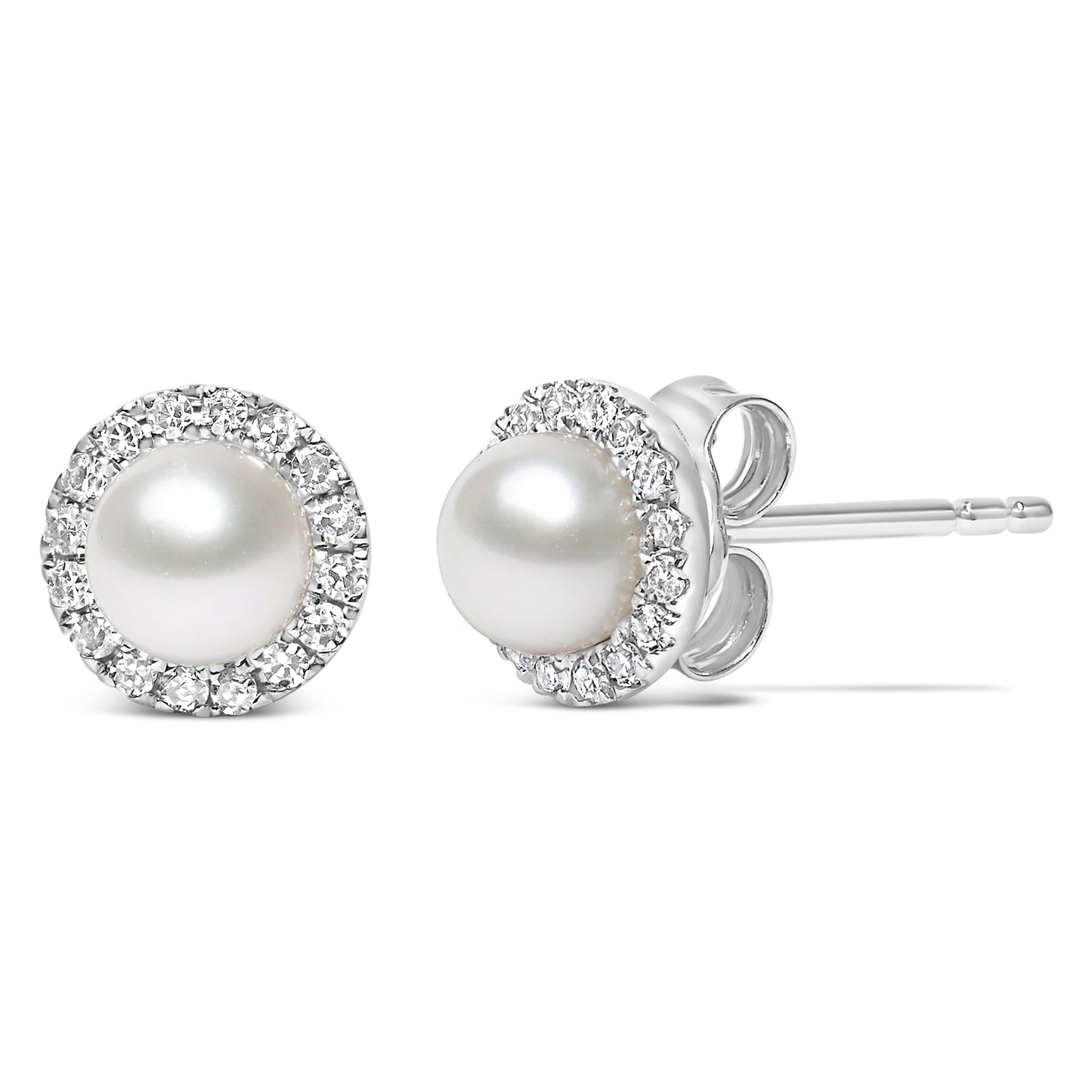 Boucles d'oreilles en or blanc 10K avec perles et diamants en halo