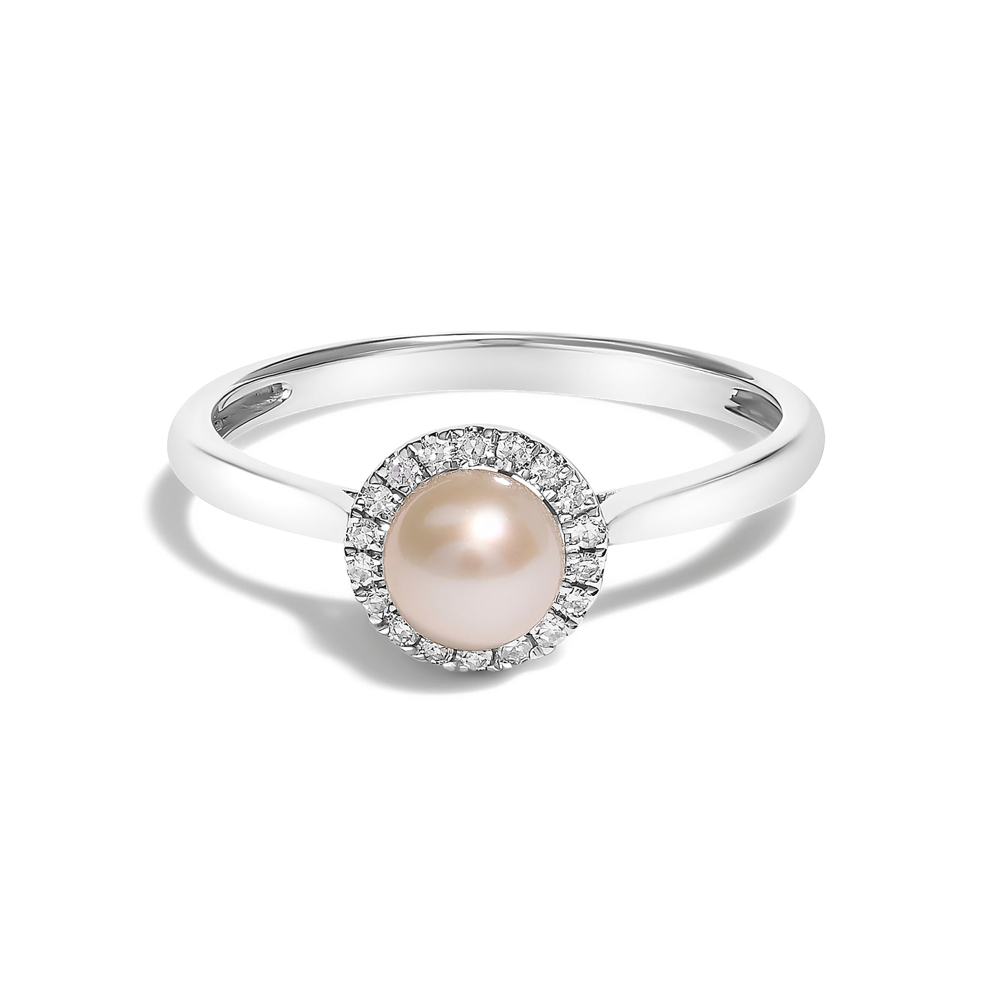 Bague Halo en Perle et Diamants en Or Blanc 10K - Taille 6.5