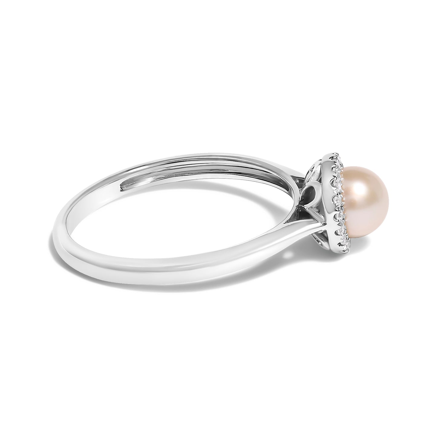Bague Halo en Perle et Diamants en Or Blanc 10K - Taille 6.5