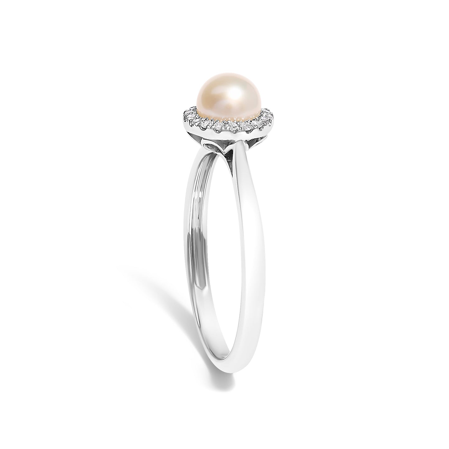 Bague Halo en Perle et Diamants en Or Blanc 10K - Taille 6.5