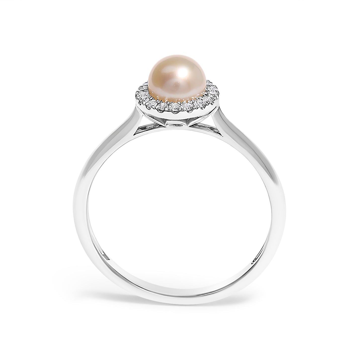 Bague Halo en Perle et Diamants en Or Blanc 10K - Taille 6.5