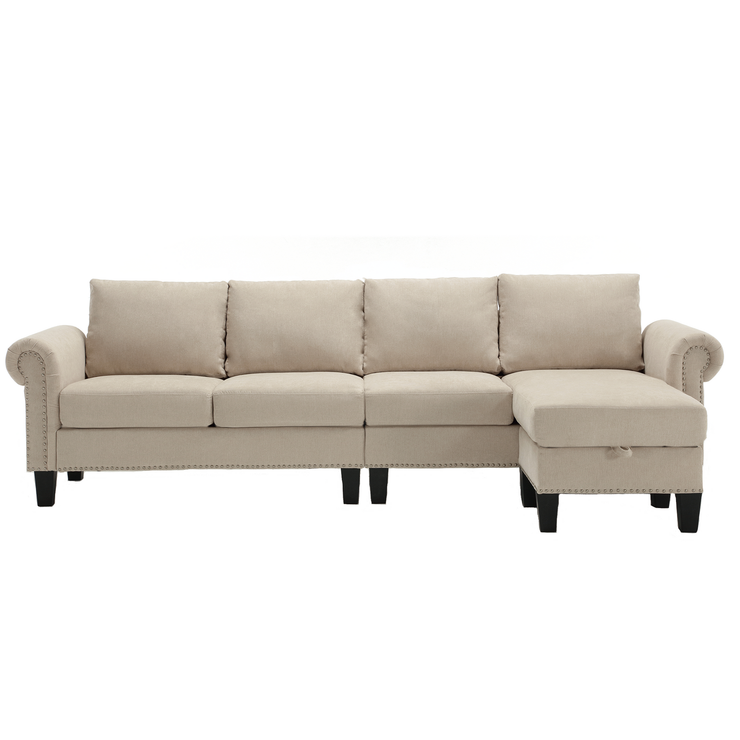 Sofá Seccional Convertible en Forma de L con Almacenamiento - Beige