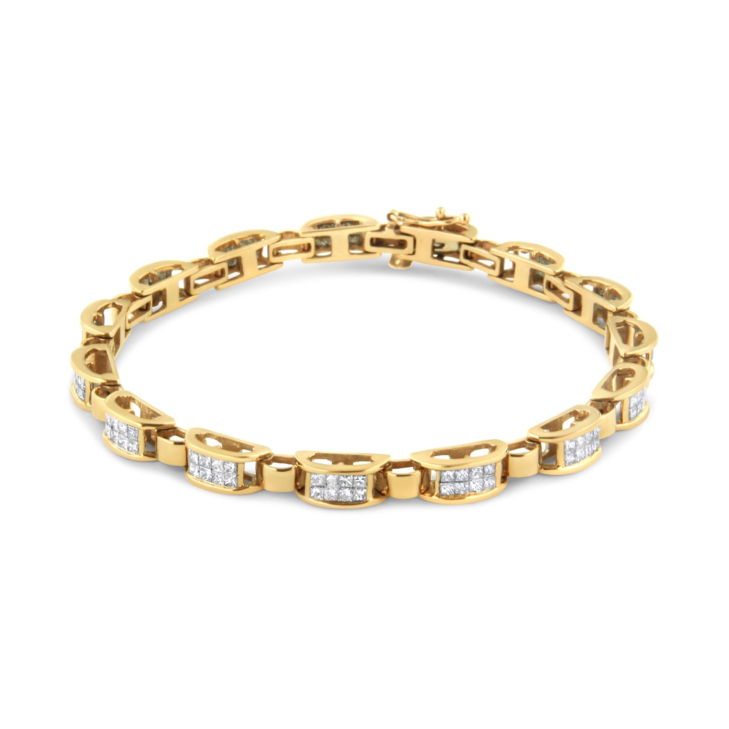 14K Yellow Gold Princess-Cut Diamond Link Tennis Bracelet - 7.25"