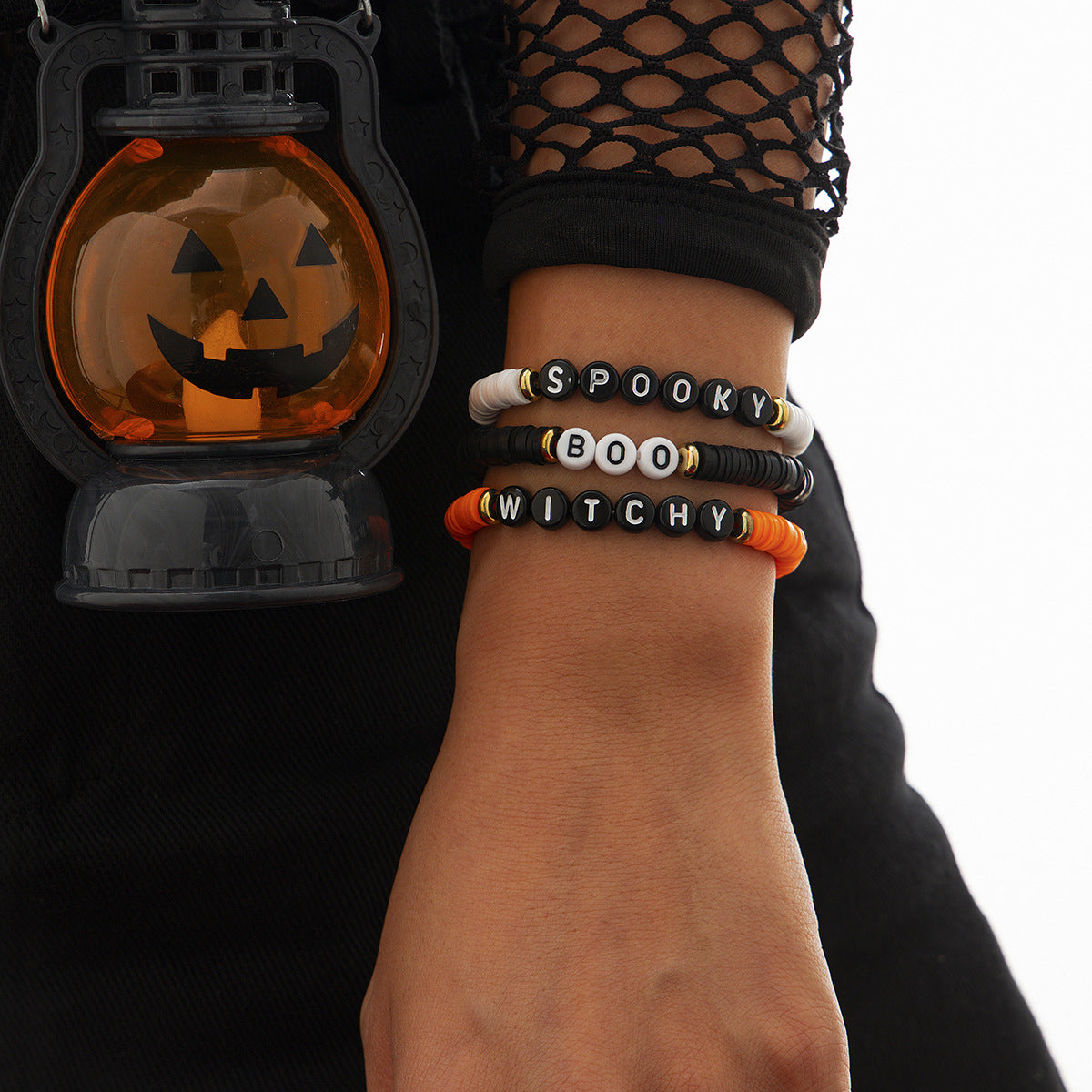 Halloween Soft Ceramic Elastic Bracelet Set Dark Wind Pumpkin Head Letter Bracelet - Korvel