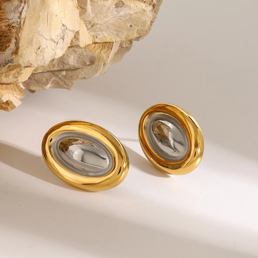 Stainless steel color blocked oval earrings fashionable and versatile titanium steel earrings - Korvel