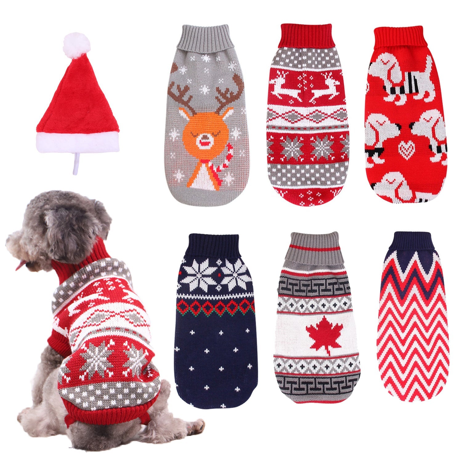 Christmas reindeer maple leaves snowflakes holiday pet clothes high necked knitted sweaters dog and cat clothing jackets - Korvel