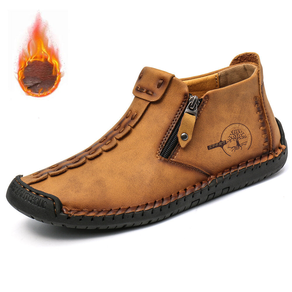Bottes en coton rembourrées et doublées en polaire pour hommes avec fermeture éclair