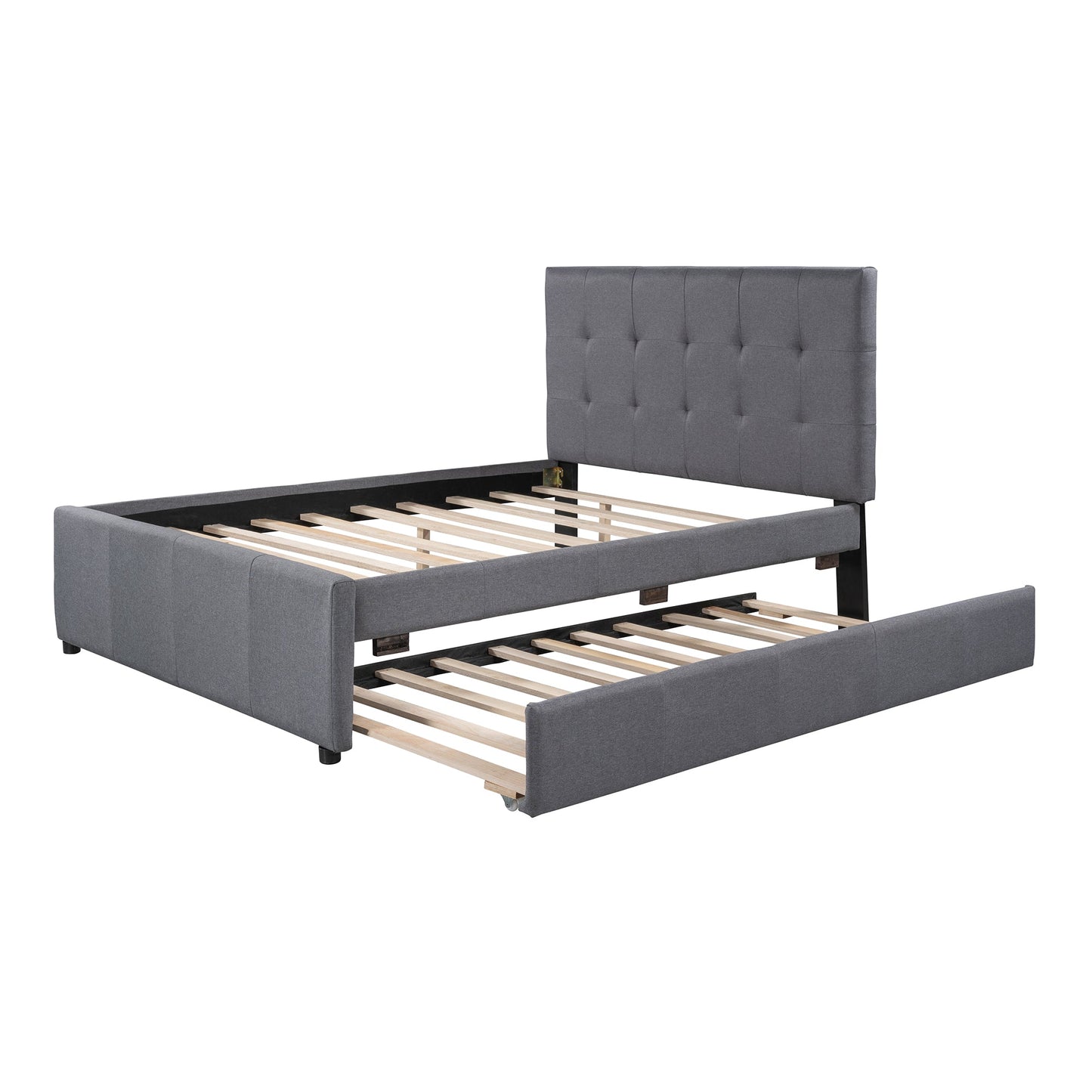 Linen Upholstered Platform Bed with Headboard and Trundle - Full