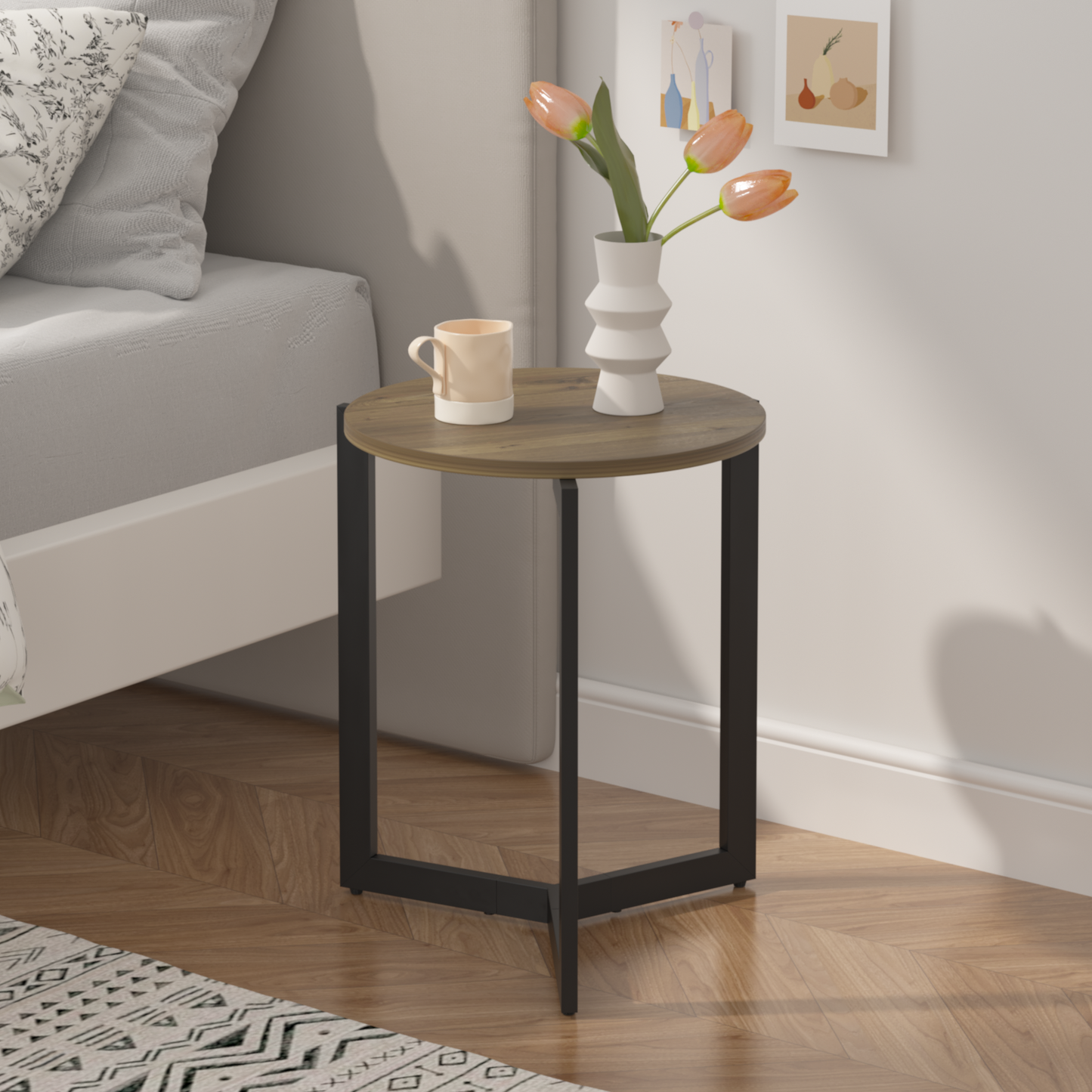 19.68''H Round Accent End Table with Sturdy Metal Frame