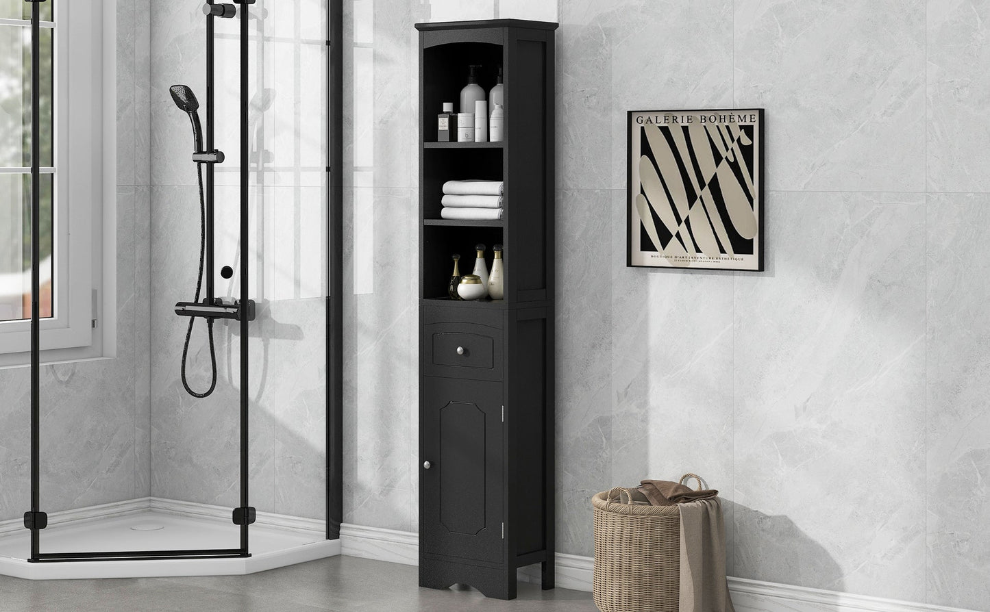 Armoire de Salle de Bain Élégante et Haute avec Étagère Réglable - Noir