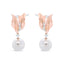 Boucles d'oreilles pendantes florales en or rose 14K avec diamants et perles