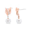 Boucles d'oreilles pendantes florales en or rose 14K avec diamants et perles