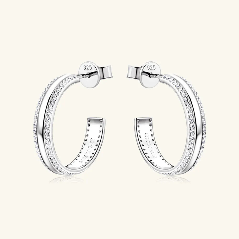 925 Sterling Silver Inlaid Moissanite C-Hoop Earrings - Korvel