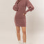 Vestido Mini de Manga Larga con Cuello Mock de Brillo