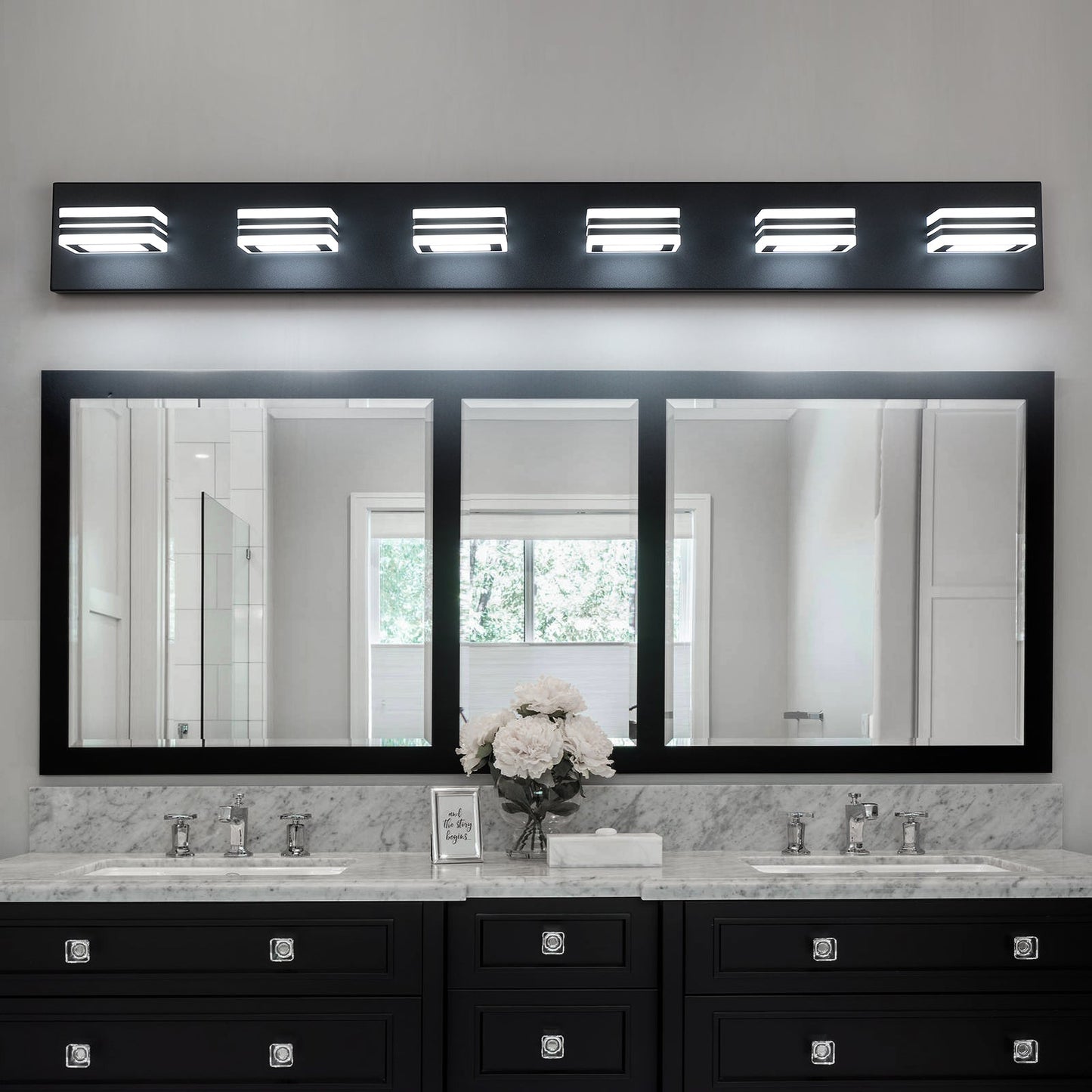 Luces de tocador modernas LED negras - Apliques de baño de 6 luces
