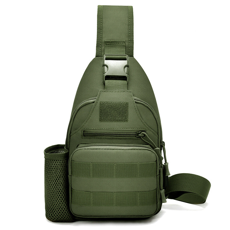 Tactical crossbody sling backpack. Has water bottle holder, MOLLE system, USB charging port. Ideal for travel and walks. Cp Camo - Korvel