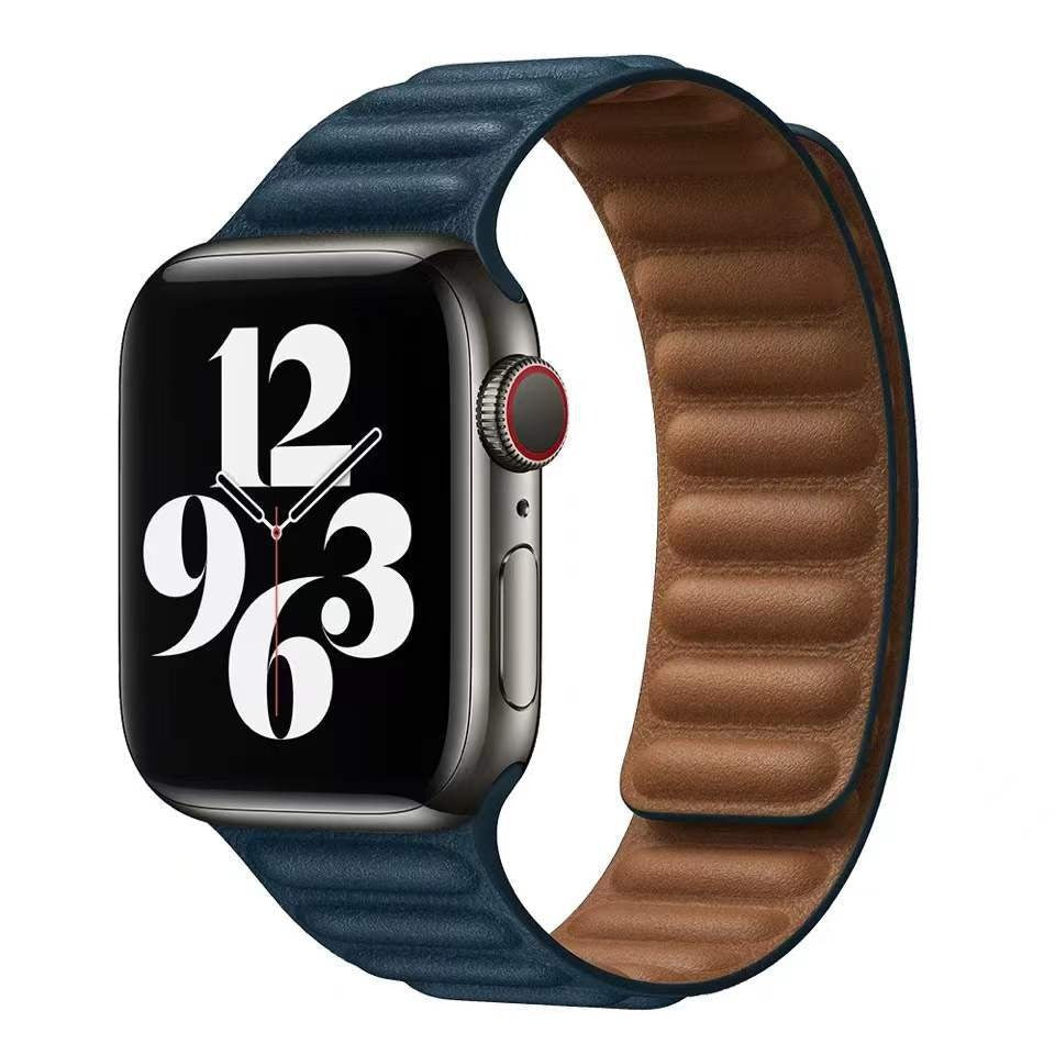 Suitable For iwatch8 Watchband S7 SE 6/5/43 Magnetic Suction New Leather Loopback Chain Apple Watch Wristband - Korvel