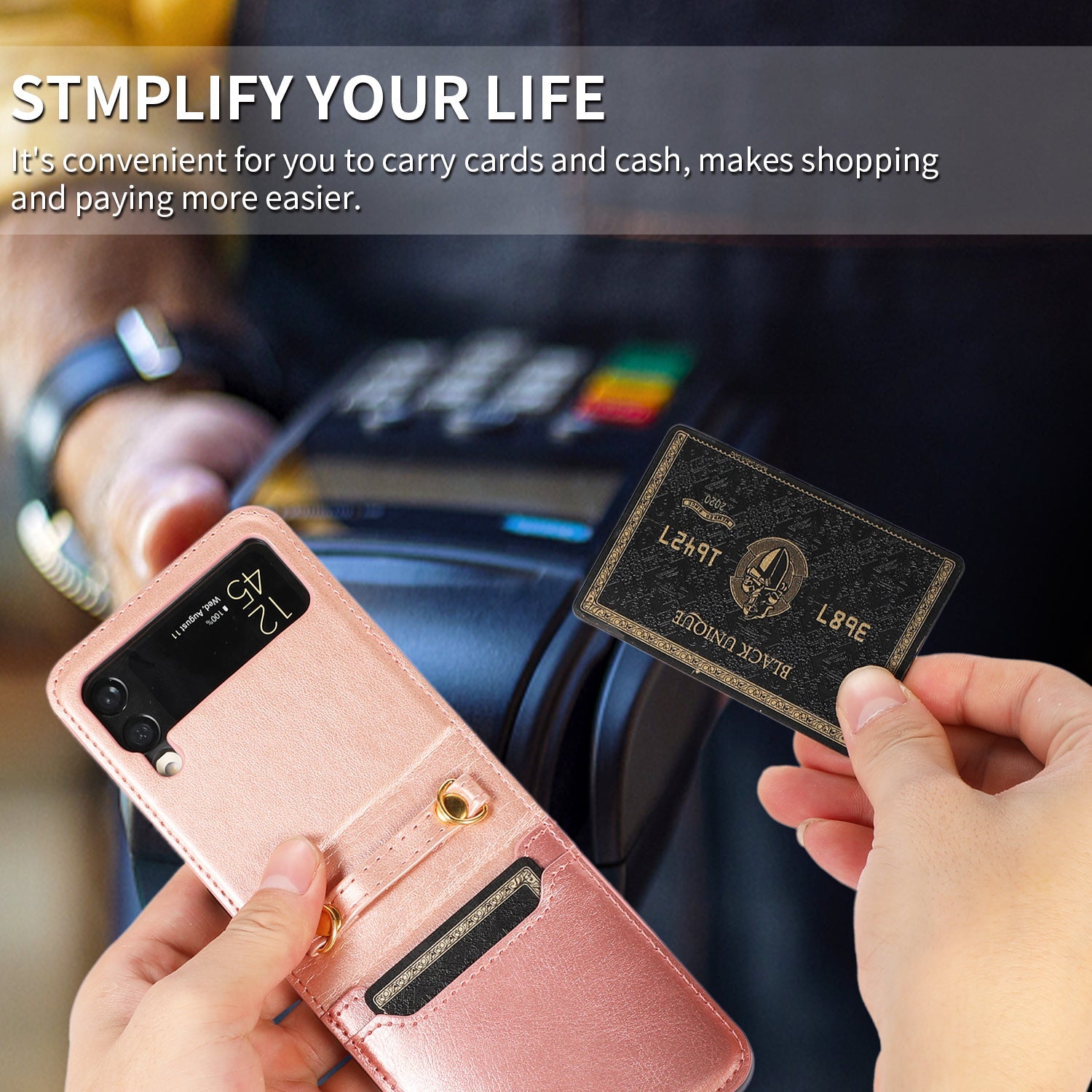 New Samsung Z Flip5 Folding Screen Phone Case with Diagonal Span Galaxy Z Flip4 Card Insertion Protective Cover - Korvel