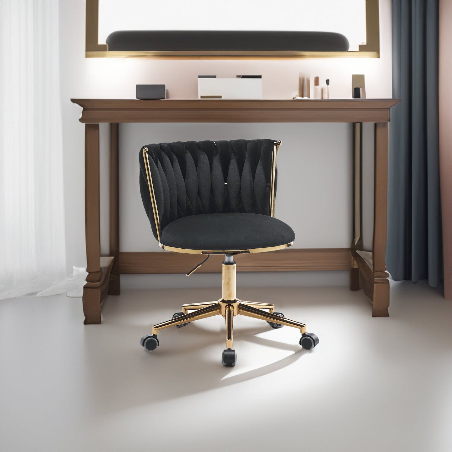 Office desks and chairs, with adjustable wheels and cushioned office desks and chairs that conform to ergonomics (black) - Korvel