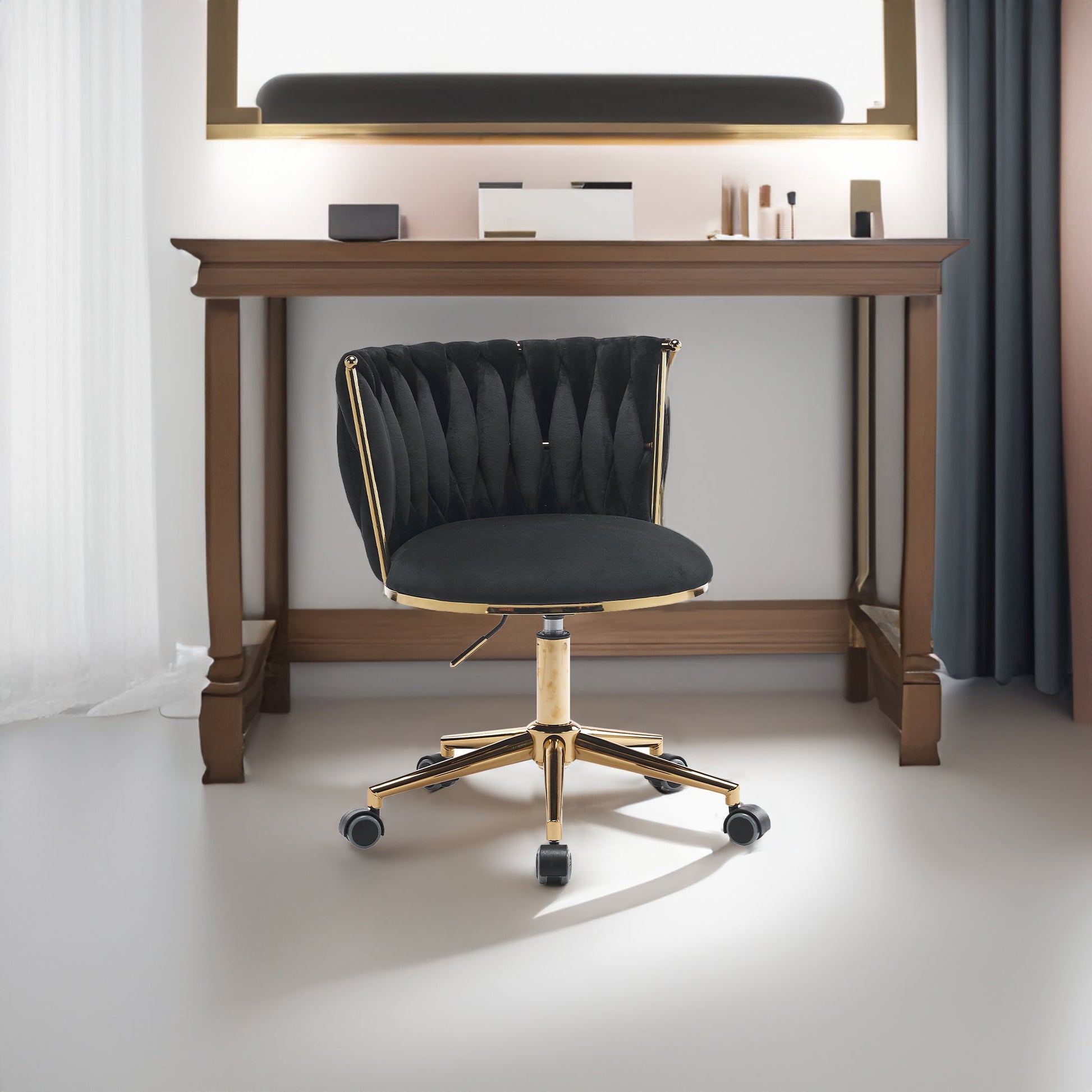 Office desks and chairs, with adjustable wheels and cushioned office desks and chairs that conform to ergonomics (black) - Korvel