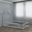 Lit simple taille jumeau en bois gris avec tête de lit en forme de maison