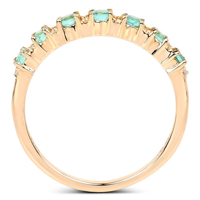 0.41 Carat Genuine Zambian Emerald and White Diamond Ring in 14K Yellow Gold