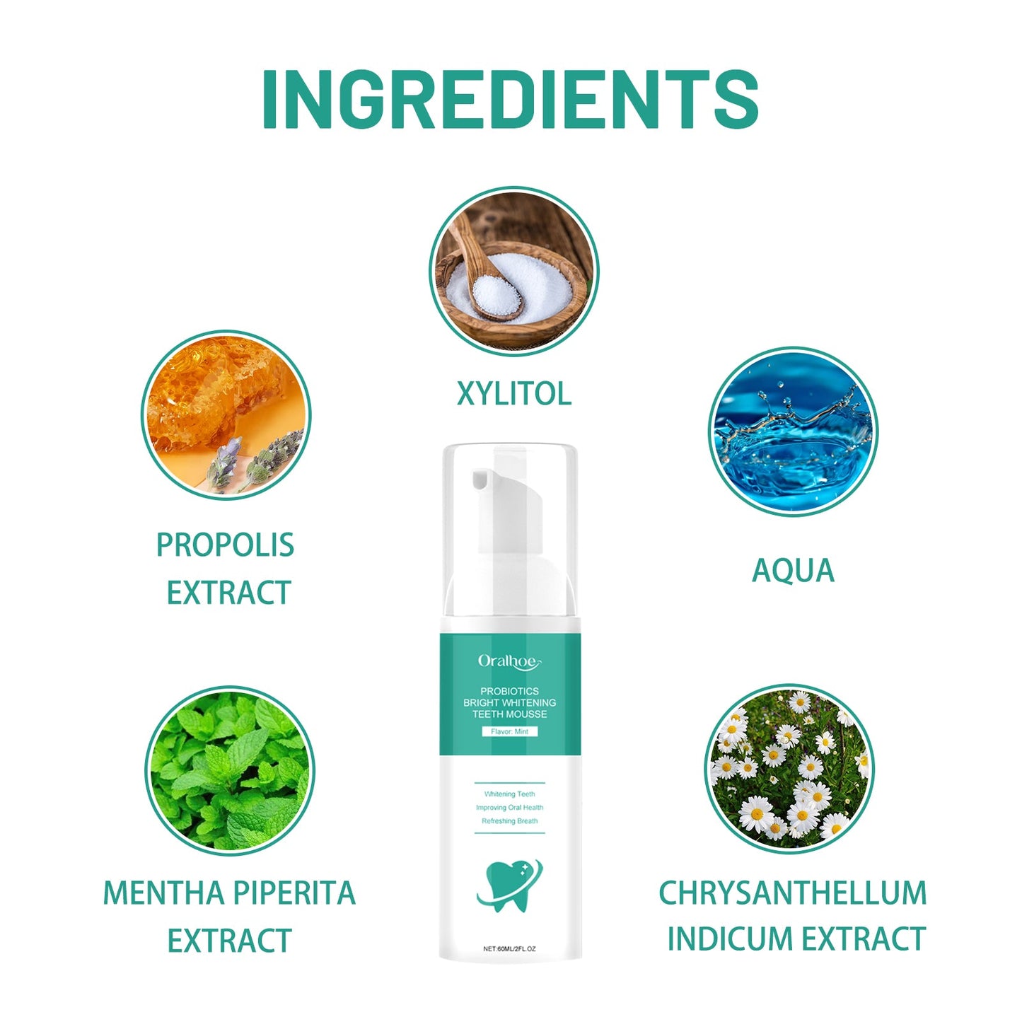 Probiotics Bright Whitening Teeth Mousse, Clean Mouth Odor Tartar Very Well To Protect The Gum Beautiful White Teeth - Korvel