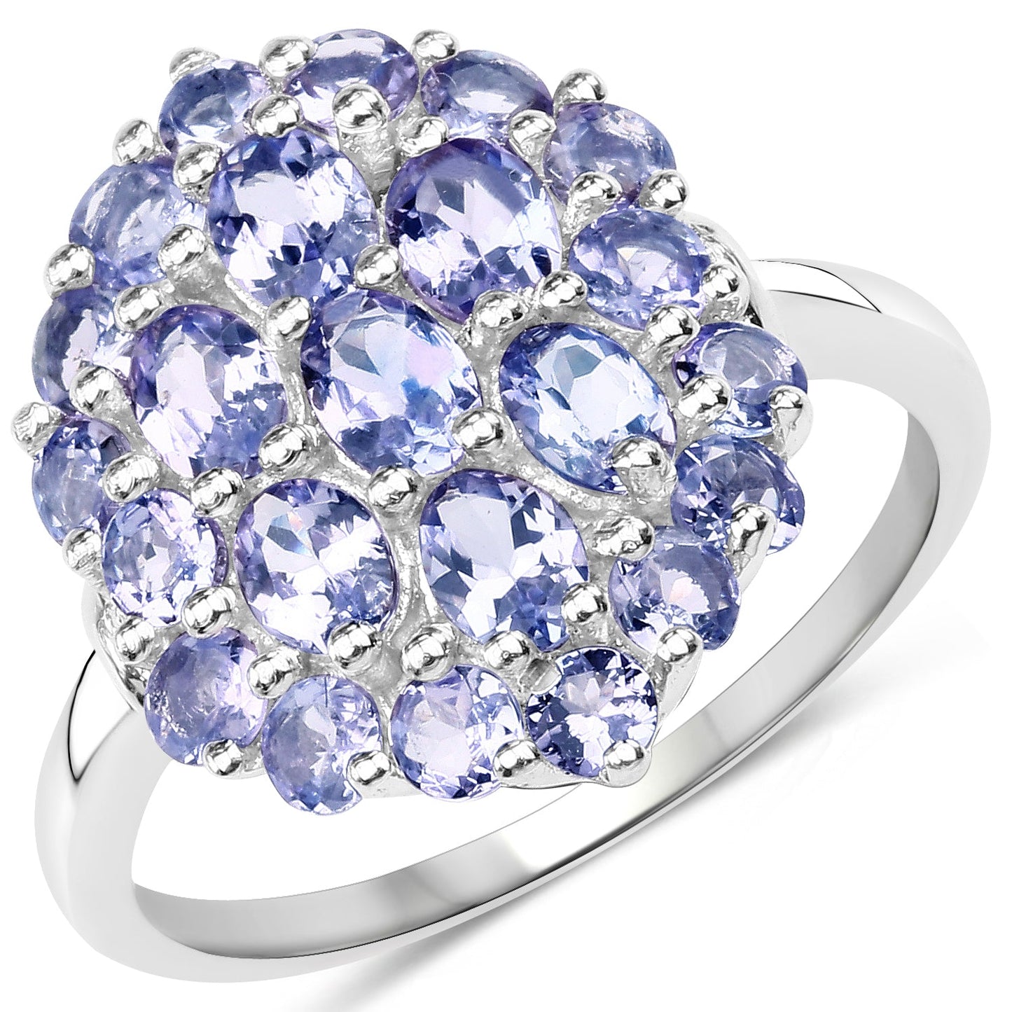 2.31 Carat Genuine Tanzanite Cluster Ring in Sterling Silver