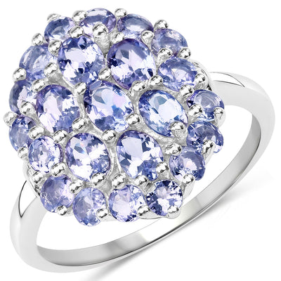 Bague en cluster de tanzanite véritable de 2,31 carats en argent sterling