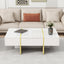 ON-TRANS 47.2 inch x 31.4 inch multifunctional rectangular sofa table with 2 drawers and gold wood grain leg center table, white - Korvel