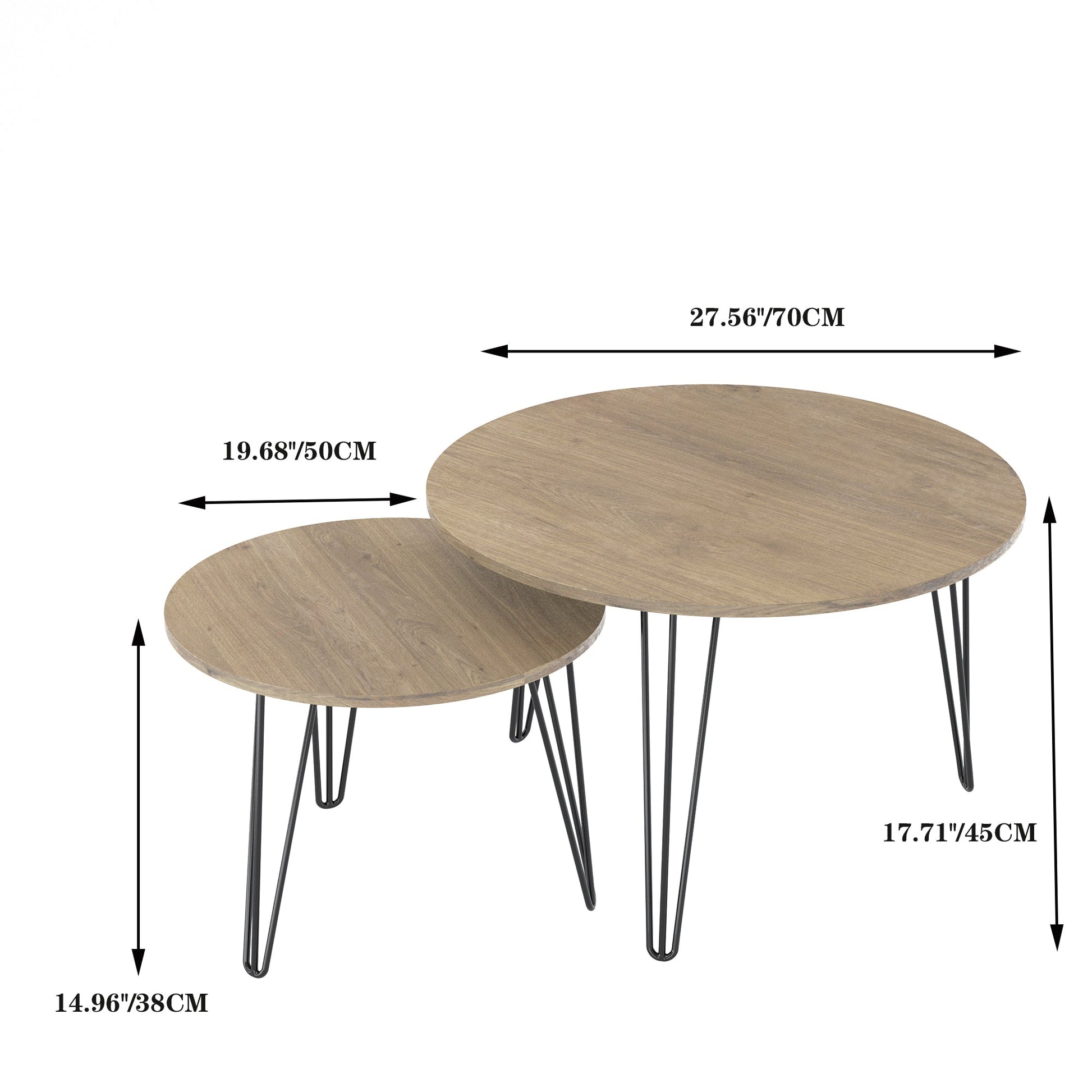 27.56'' Round Nesting Coffee Table Set of 2, Circular Nesting End Table Set  Sturdy Metal Base for Living Room, bedroom, Brown - Korvel