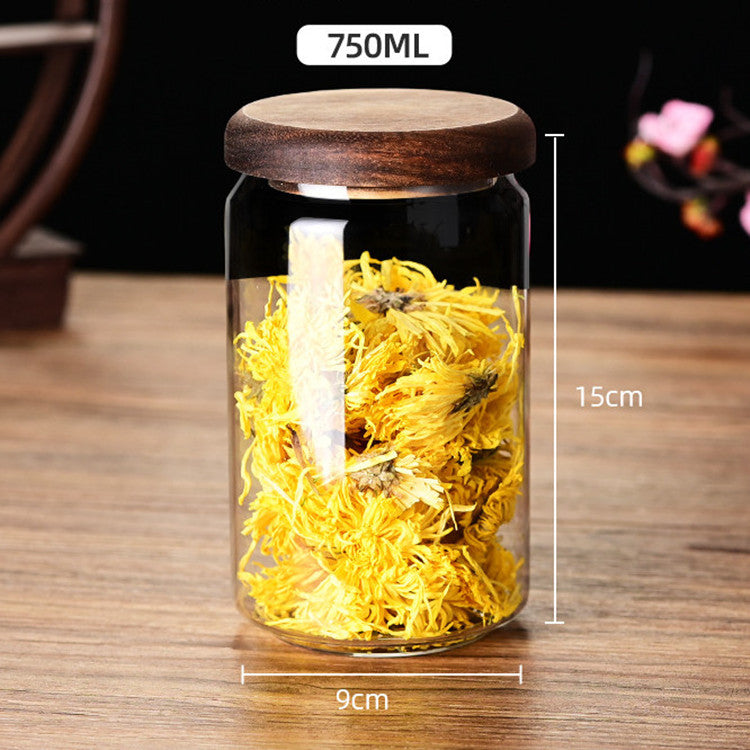 Bocal de rangement en verre premium avec couvercle en bois d'acacia